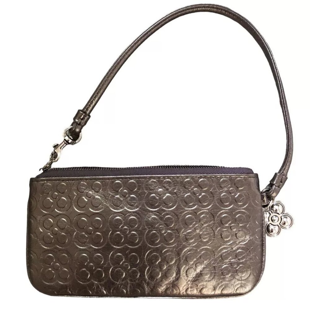BRIGHTON Metallic Gray Bronze Embossed Clutch Wristlet Purse Wallet